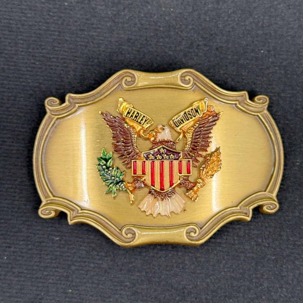 Vintage 1978 RainTree Harley Davidson Belt Buckle Enameled Eagle Brass Tone